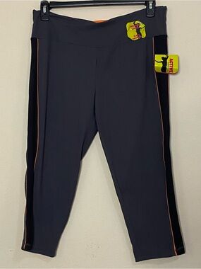 NEW Teez-Her Active XL Women's Solid Gray Black Orange Capri Leggings Pants